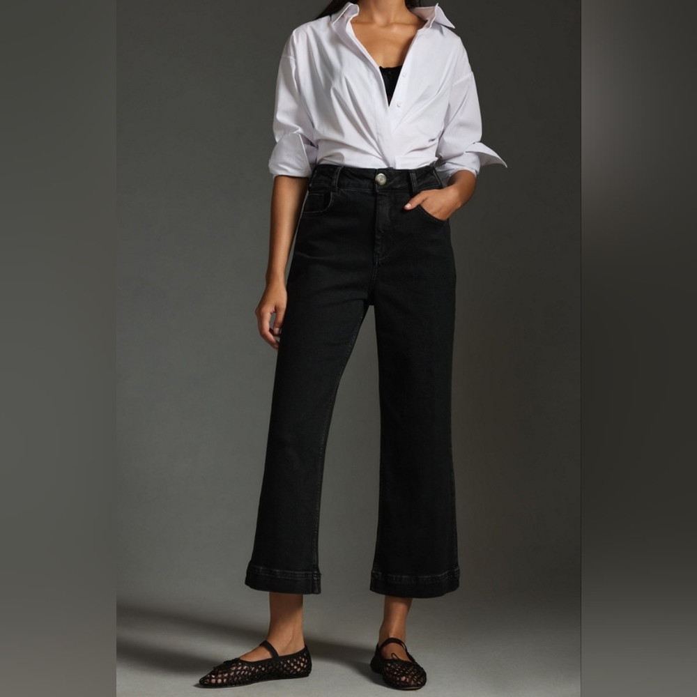 Anthropologie $148 The Skipper High-RiseCrop Wide-Leg Jeans in Black sz 26
